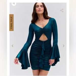 NWT Patbo Emerald METALLIC JERSEY BELL SLEEVE MINI PARTY DRESS Size 6